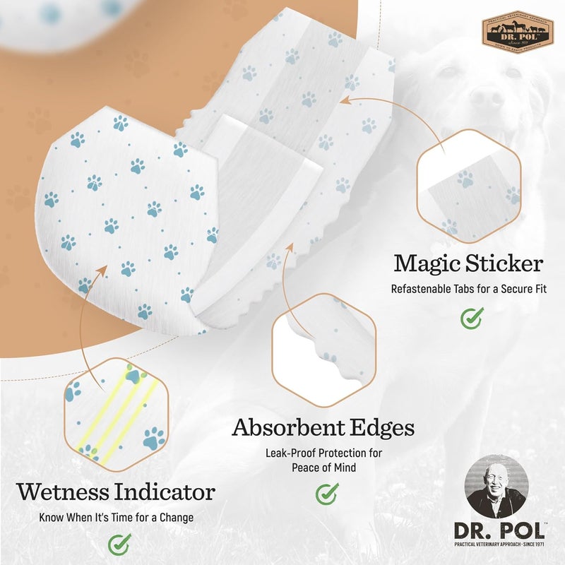 Dr. Pol Dog Diapers for Male Dogs | Disposable Pet Diapers with Wetness Indicators | Adjustable Fit | Leak Protection & Super Absorbent | Perfect for Heat Cycles & Training Accidents | Pack of 50 - Image 3